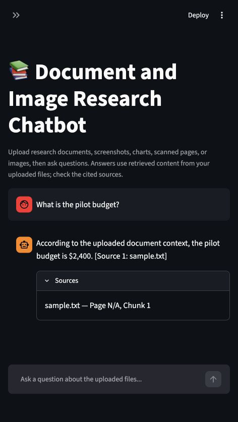 Document research chatbot answering that the pilot budget is $2,400, with a citation to sample.txt, chunk 1.